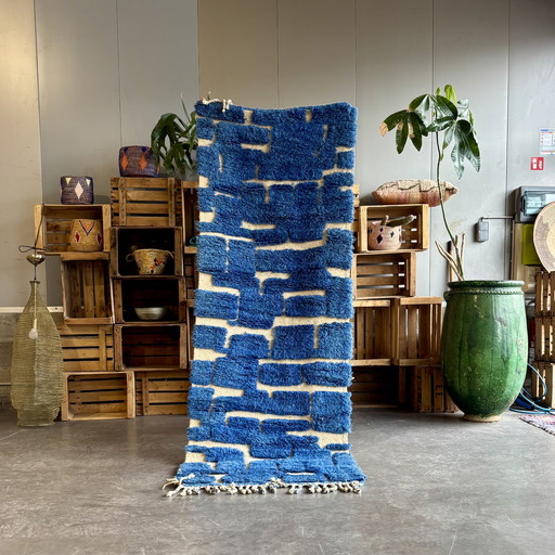 Moroccan Blue Majorelle Runner Runner Rug 90x255 cm, Living Room Runner Rug