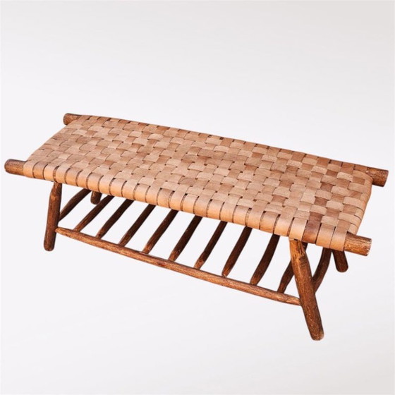 Image 1 of Panca artigianale in pelle naturale – Pouf in stile boho chic marocchino