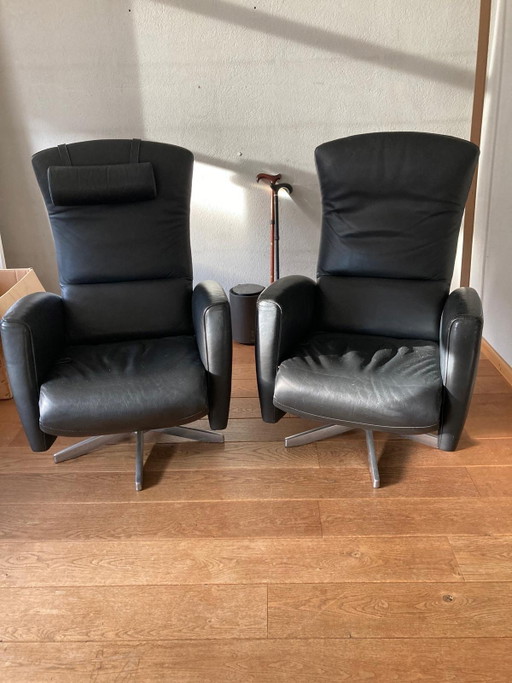 2 poltrone reclinabili regolabili in pelle nera modello Jori – verstelbare relaxstoel, Leather, Metal