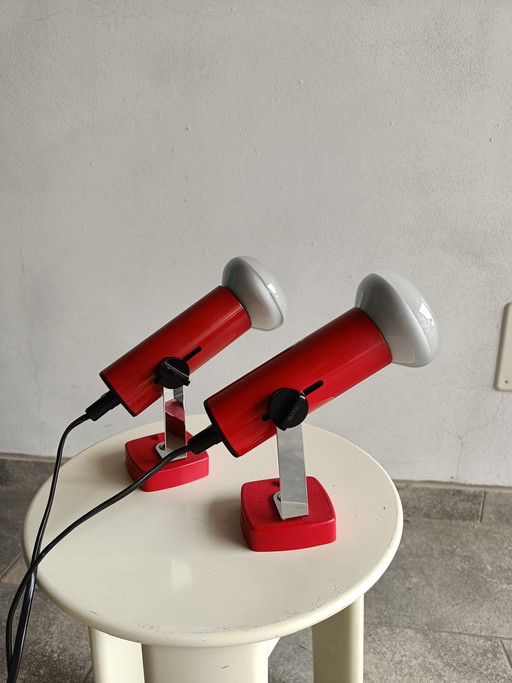 Pair of Targetti Sankey red spotlights, Italy 1970s