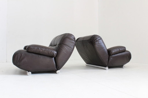Giuseppe Munari Lounge Chairs Brown Leather 1970s, Italy Set Of 2 – fauteuils (photo 2 of 9)