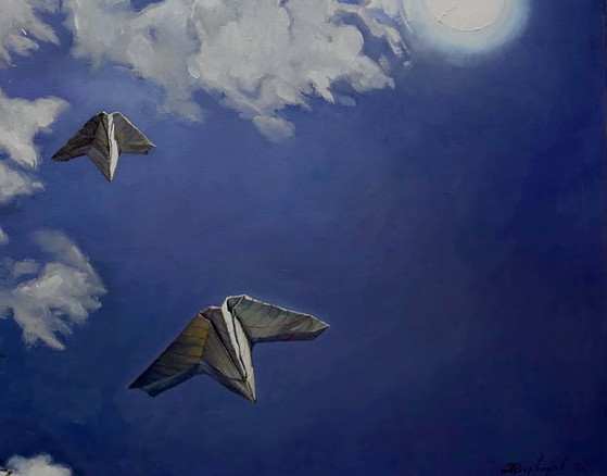 Original Oil Painting Modern Art Landscape Sky Walk Under The Moon – Paintings & Drawings, Canvas (photo 6 of 7)
