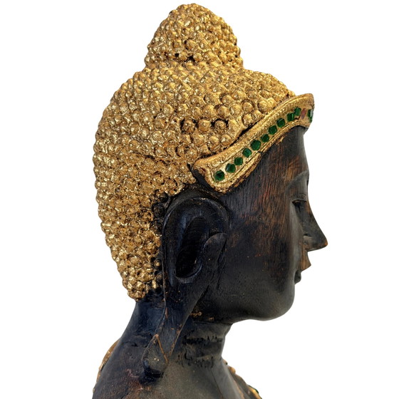 Antique Burmese Buddha with gilding and glass inlay – 50.5 cm – Sculpture, Wood (photo 8 of 11)