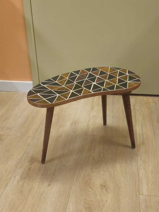 Tavolino a rene vintage con mosaico, tavolino per piante, tavolino laterale