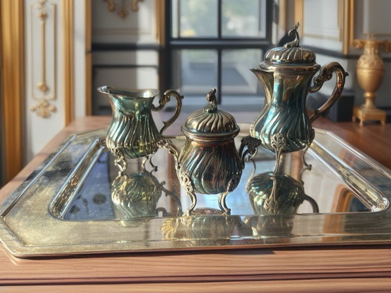 Image 1 of Service à café vénitien en argent 800 de style néoclassique