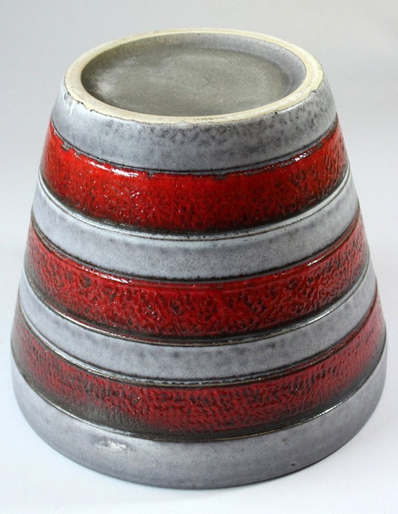 Image 1 of Grand pot de fleurs en céramique, style Fat Lava, gris/rouge - Vintage