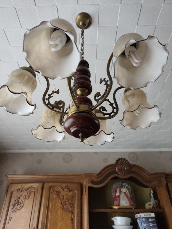 Lustre vintage à 6 bras – Luminaires, Verre, Métal (photo 4 of 7)