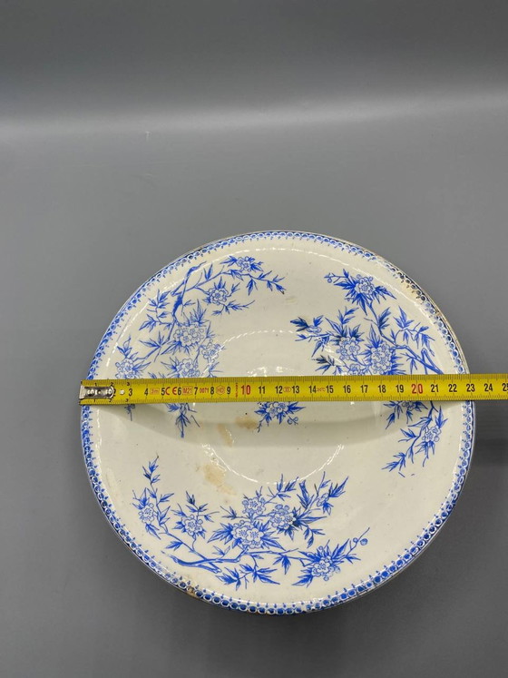 Antique Creil et Montereau Fine Earthenware Compote Dish, Blue Japonisme Decor, Bamboo and Plum Tree (photo 6 of 7)