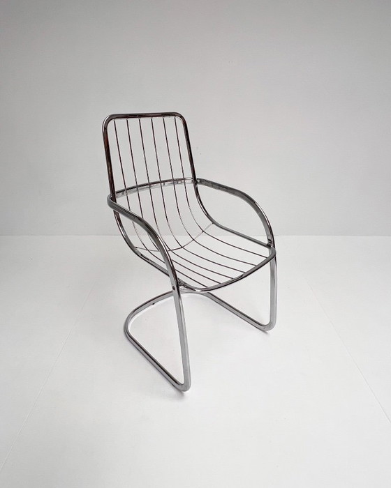 Image 1 of Juego de 4 sillas de alambre cromado diseñadas por Gastone Rinaldi para Rima, década de 1960.