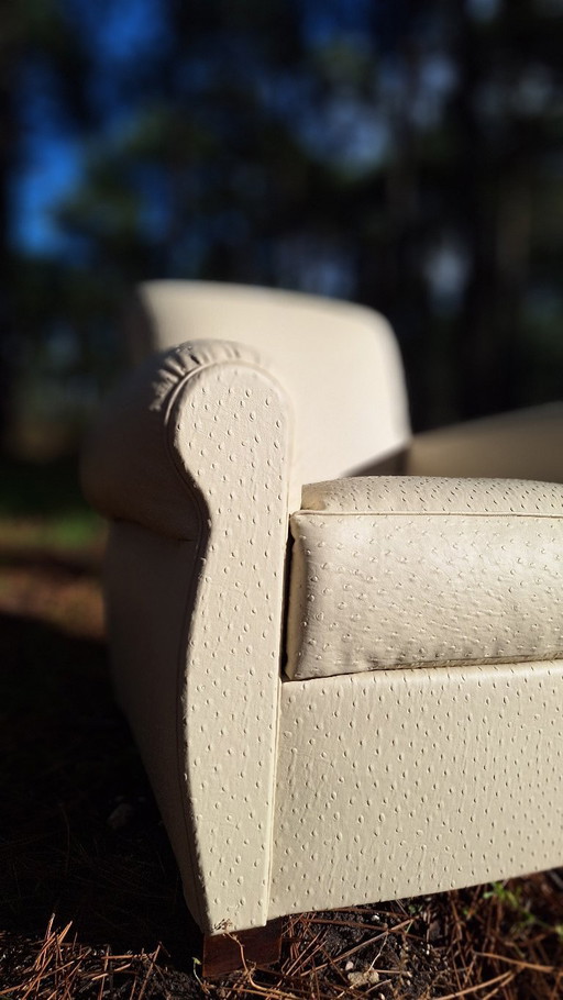 Clubfauteuil van plantaardig struisvogelleer