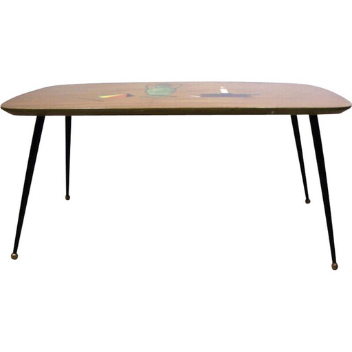 Vintage Italiaanse salontafel in polychroom gelakt hout, 1950