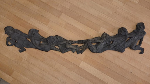 Large Bronze Relief „The Tug-of-War Pullers“ Joseph Krautwald 1m Wall Relief Sculpture