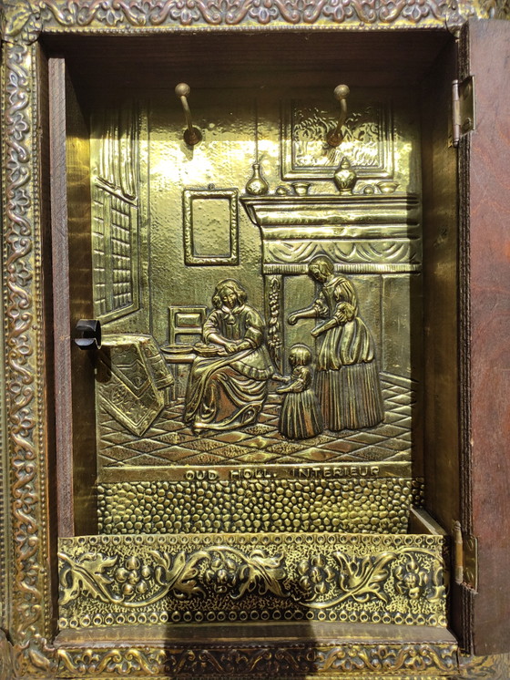 Image 1 of Oud Hollands interieur - Antieke spiegel met borstelkastje - 100% compleet met originele borstels