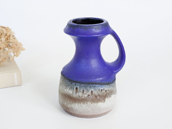 Image 1 of Steuler Keramik West-Duitsland vaas met blauw handvat, Fat Lava MCM 315/15 Cari Zalloni stijl