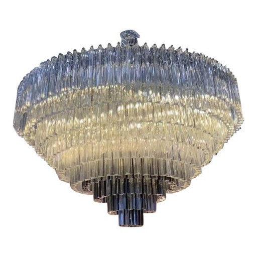 Contemporary Transparent And Black "Triedro" Murano Glass Chandelier