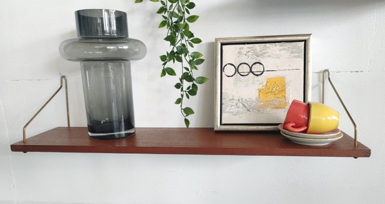 Set van 3 Vintage Teak Wandplankjes met Messing Beugels – Jaren '60 Mid-Century Deens Design – Wandrek, Wood (photo 32 of 52)
