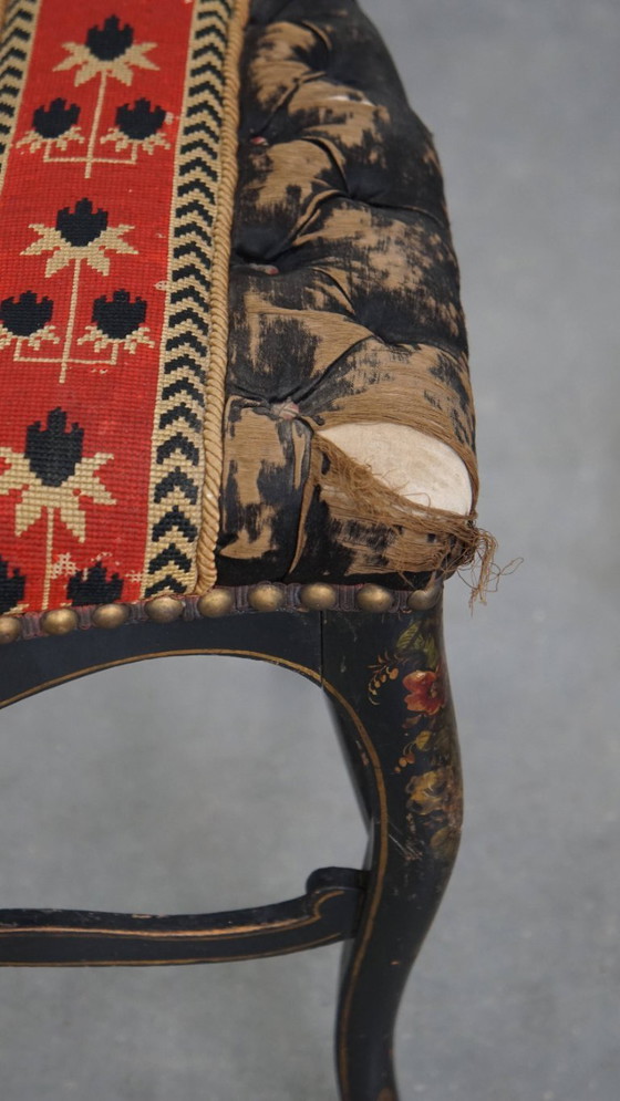 Image 1 of Antiek Frans Napoleon 3 stoeltje ingelegd met parelmoer