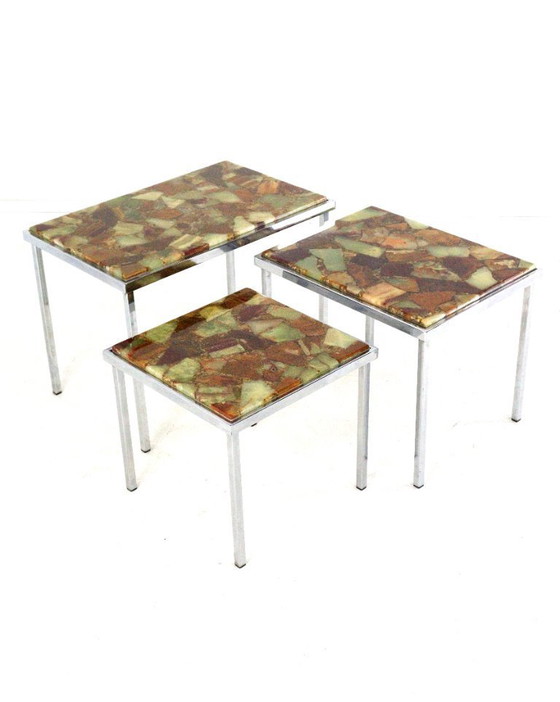 Image 1 of Set of 3 nesting tables epoxy Hollwood regency vintage