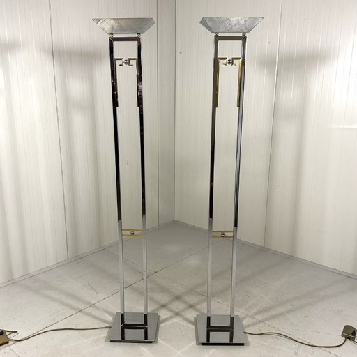 2 X Arte Lumen floor lamps chrome & brass 1970s
