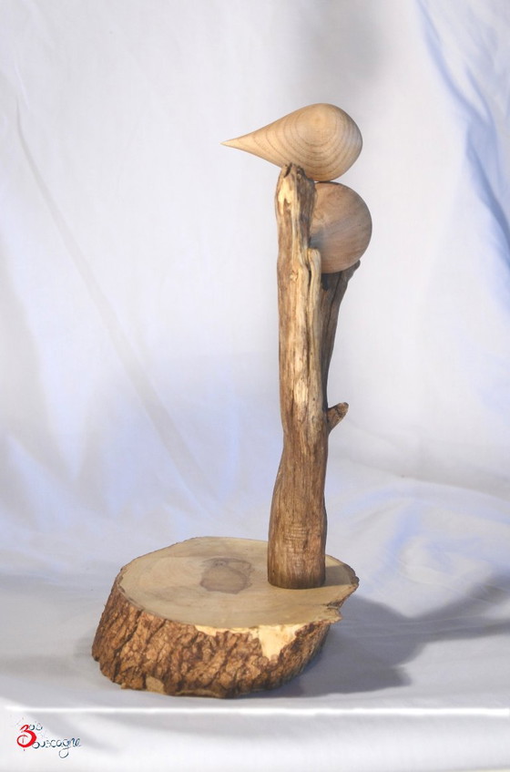 Decorative bird perched on a tree and base, handmade solid wood, Made in France, 23x30cm – Sculpture (photo 3 of 6)