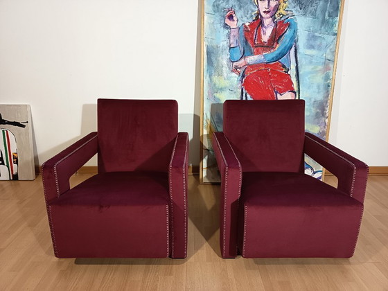 Image 1 of CASSINA 2X Poltrone 637 UTRECHT  (NUOVE MAI USATE) in Velluto 13L Ortigia/Plum con Cuciture in filo Naturale a punta Cavallo