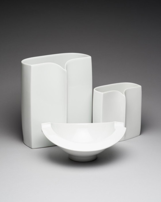 Image 1 of Rosenthal Porcelain Curated Set Wolf Karnagel “Owl” Vases & Jan van der Vaart