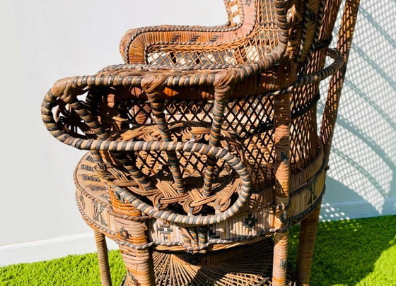 Image 1 of Fauteuil XL Peacock « Emmanuelle » en rotin. Vintage années 70.