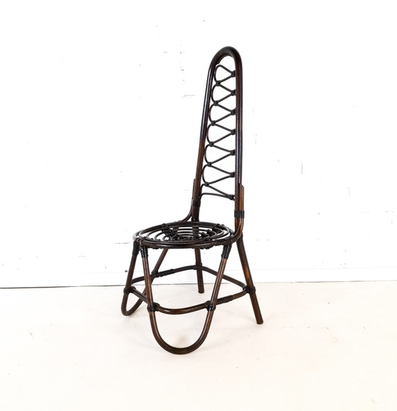 Image 1 of Chaise vintage en bambou/roseau marron foncé Rohe Noordwolde