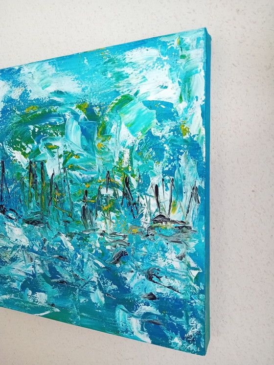 Image 1 of Abstrakte Malerei (Boote, Segel) 40x40x3