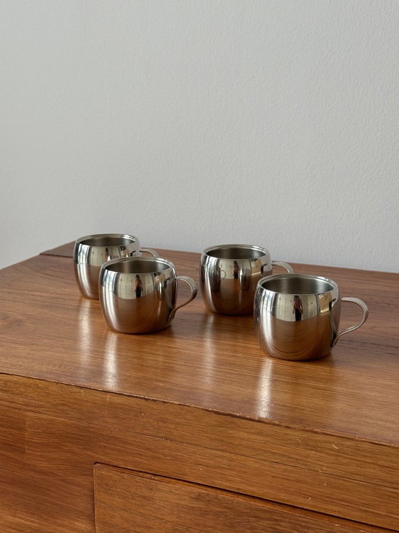 Vintage Jaren '80 Tramontina RVS Espressokopjes – Set Van 4 – Dubbelwandig Inox 18/10 – Glazen & Karaffen (photo 4 of 5)