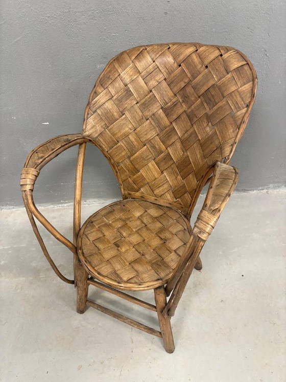 Image 1 of Vintage rieten fauteuil met hoge rugleuning, jaren 60-70