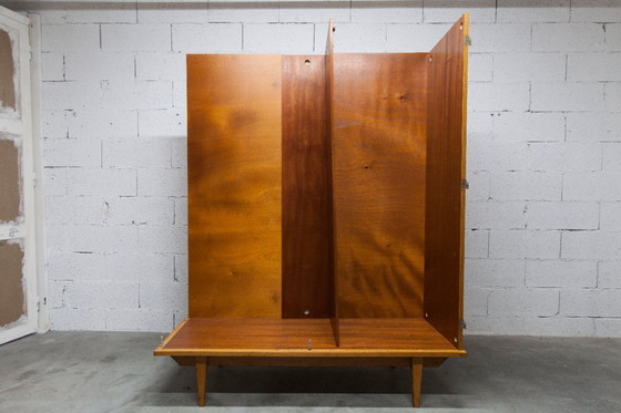 Image 1 of 1970s Scandinavian wardrobe with hanging space, shelf, mirror, 21x126cm, 2 doors