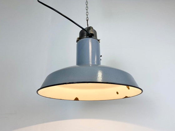 Image 1 of Suspension industrielle en émail gris, style années 1950