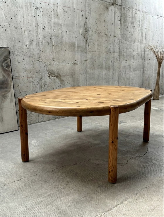 Image 1 of RAINER DAUMILLER FOR HIRTSHALS SAVVAERK DINING TABLE ROUND OVAL SOLID PINE WOOD 129cm - 189cm DENMARK 1970s