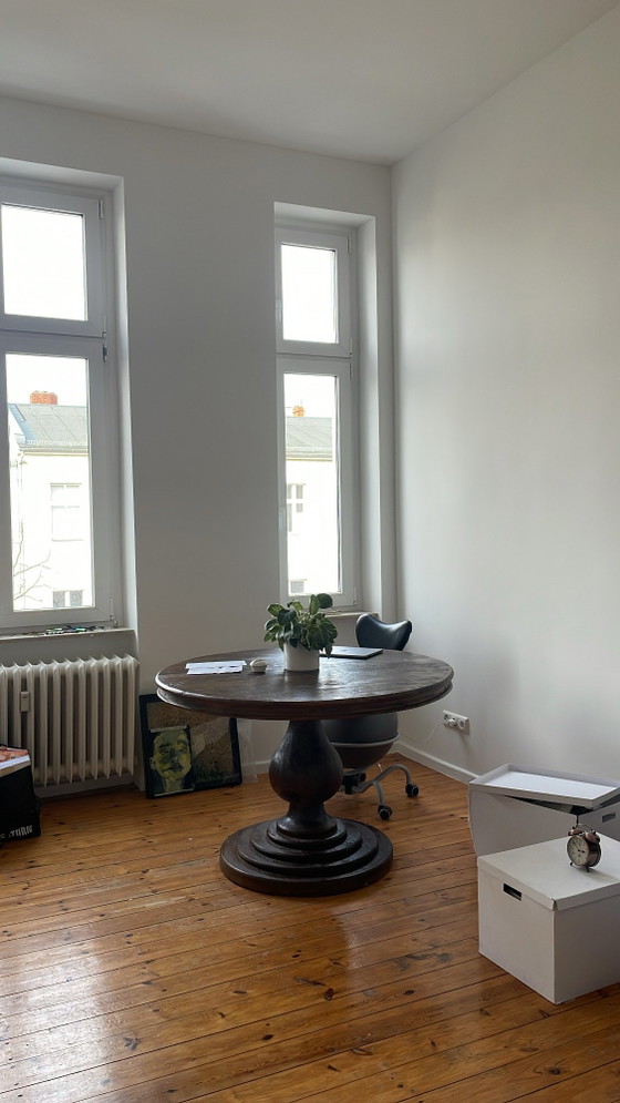 Image 1 of Brutalist solid wood dining table, round