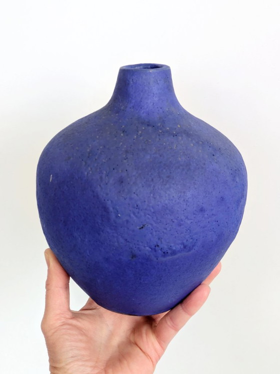 Image 1 of Vase Heyne Keramik, céramique Klein Blue Fat Lava, Allemagne de l'Ouest, années 1960, signé.