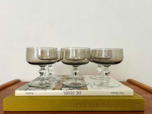 6x Vintage Champagner Coupes / Coupe Gläser / Rauchglas