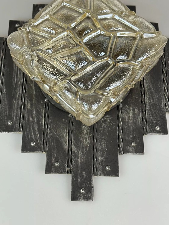 Image 1 of 60s 70s Brutalist Applique murale fer & verre Wall Lamp 60s 70s