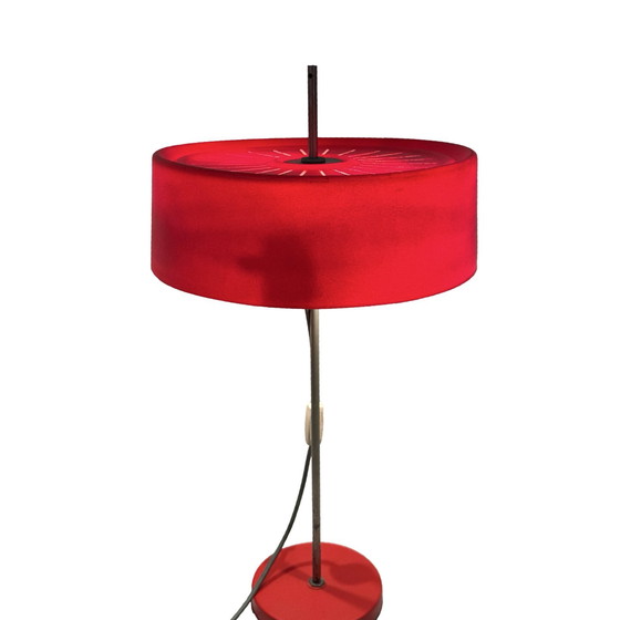 Image 1 of MCM Table Lamp - Red Table Lamp - Adjustable Height - Czechoslovakia, 1960’s - Plastic Shade, Double Bulbs