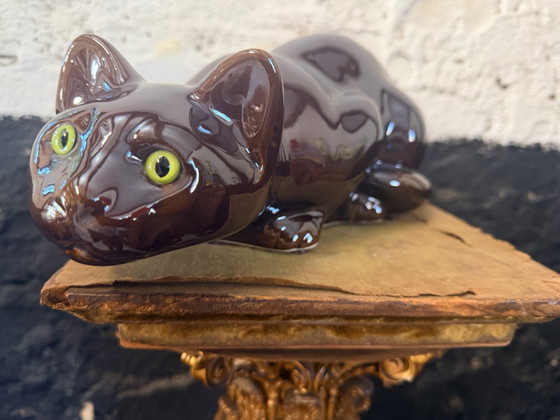 Grande Scultura Vintage di Gatto in Ceramica con Occhi di Vetro – Condizioni Pari al Nuovo – 37 cm (photo 2 of 6)
