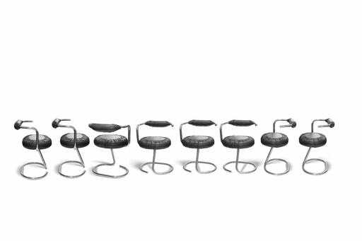 Giotto Stoppino, Set van 8 zwarte Cobra-stoelen 1960-1970