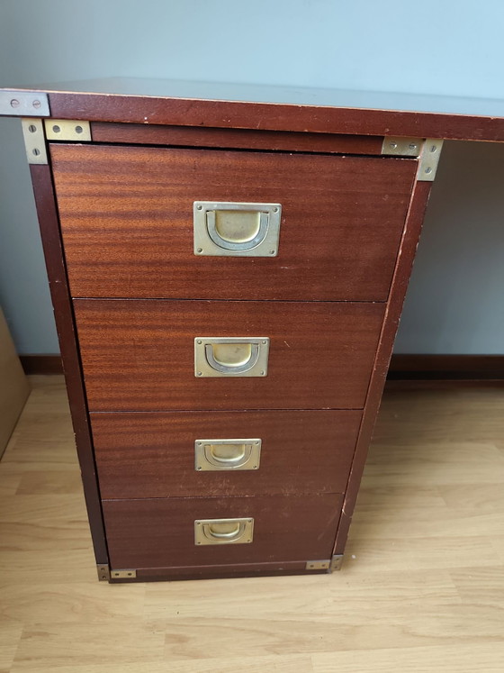 vintage campagne/military desk – Meubels, Hout, Messing (photo 3 of 8)