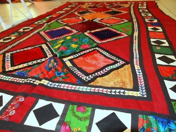 Image 1 of Handmade Vintage Uzbek Suzani Patchwork Kilim 4.3' x 7.5' (129cm x 227cm), 1960s - 1C46