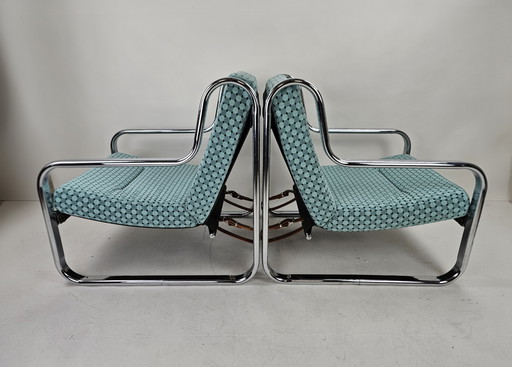 Set of 2 Italian chairs in chrome frame and completely reupholstered