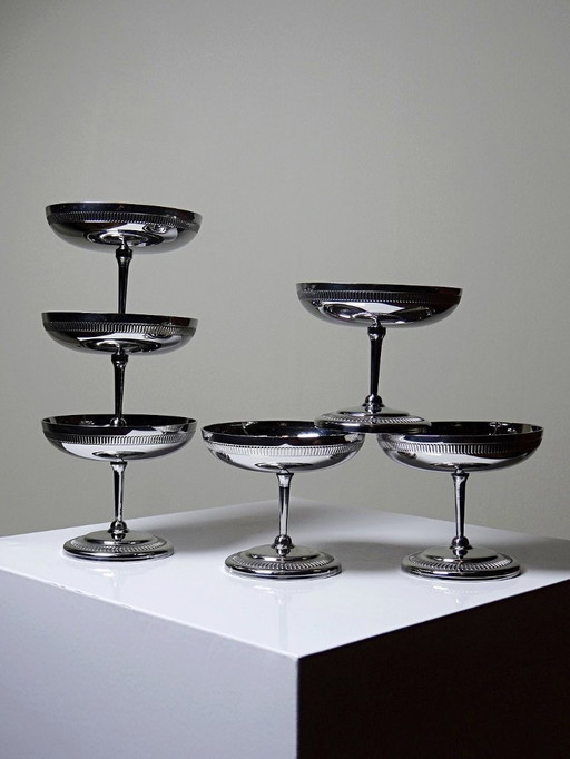 6 Coupelles à dessert sur pied en inox vintages style bistrot Couzon/Letang