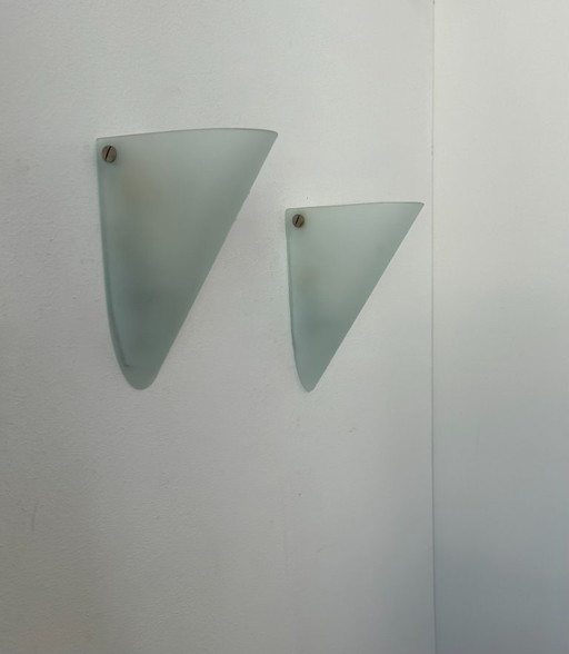 Coppia di applique vintage, vetro sabbiato, Francia 1970