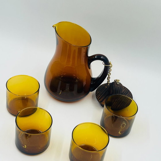 Vintage Sangria Set in Amber Glass and Wood – Glass & Decanter (photo 11 of 13)