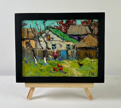 Original Oil Painting Summer Village Landscape First warm day