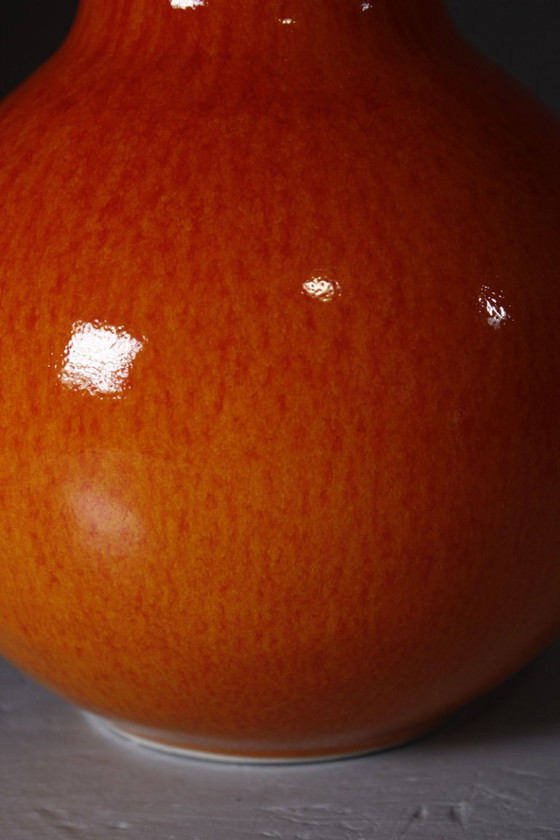 Jars France - Vintage Ceramic Ball Vase, Bright Orange Enamel, 20th Century Design – Mid Century Modern (photo 6 of 8)