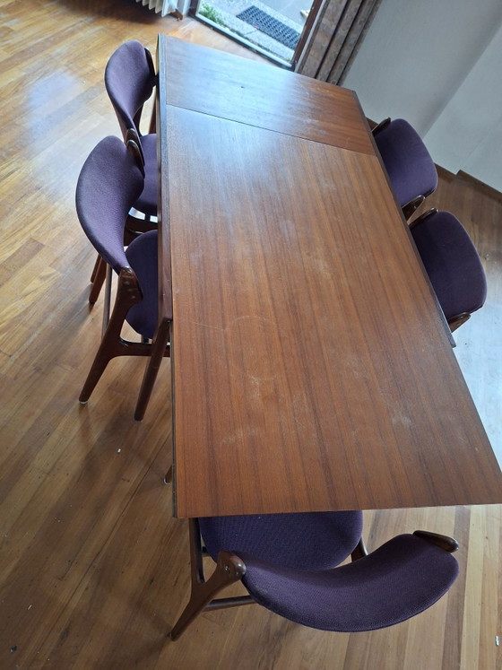 Set da pranzo in teak design danese (anni '60), Allungabile & marchio Danish Control, Legno, Marrone (foto 7 di 9)